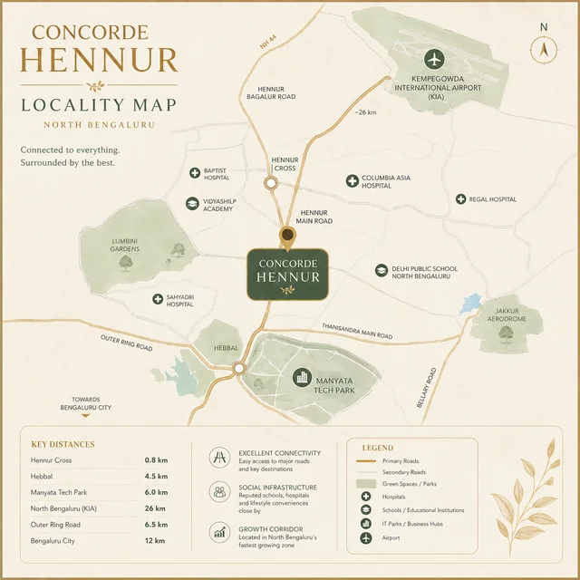 Concorde Hennur location map - Hennur Main Road, North Bengaluru