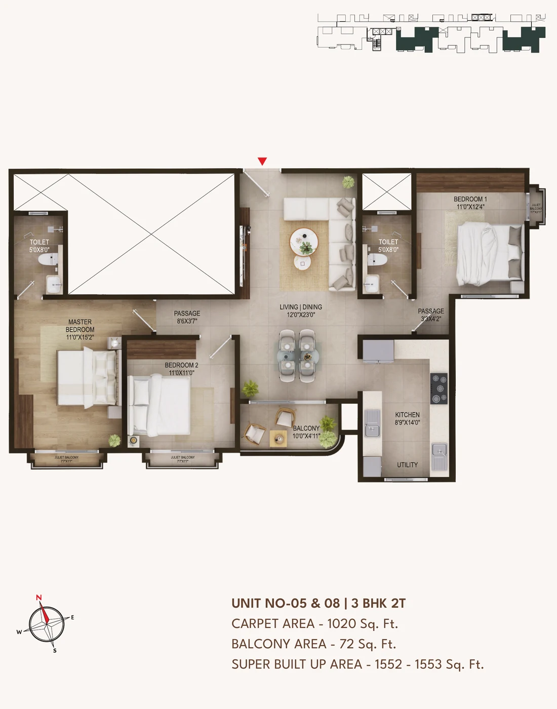 Concorde Sienna 3 BHK (2T) · units 05 and 08 unit plan